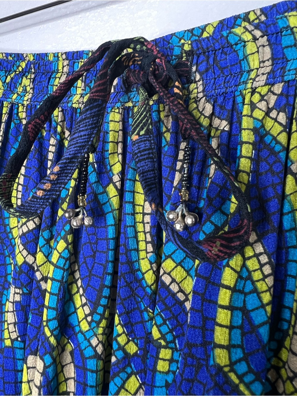 Boho Beaded Waist Tie Long Maxi Skirt Rayon Cottagecore Prairie Festival Size M - Picture 5 of 11
